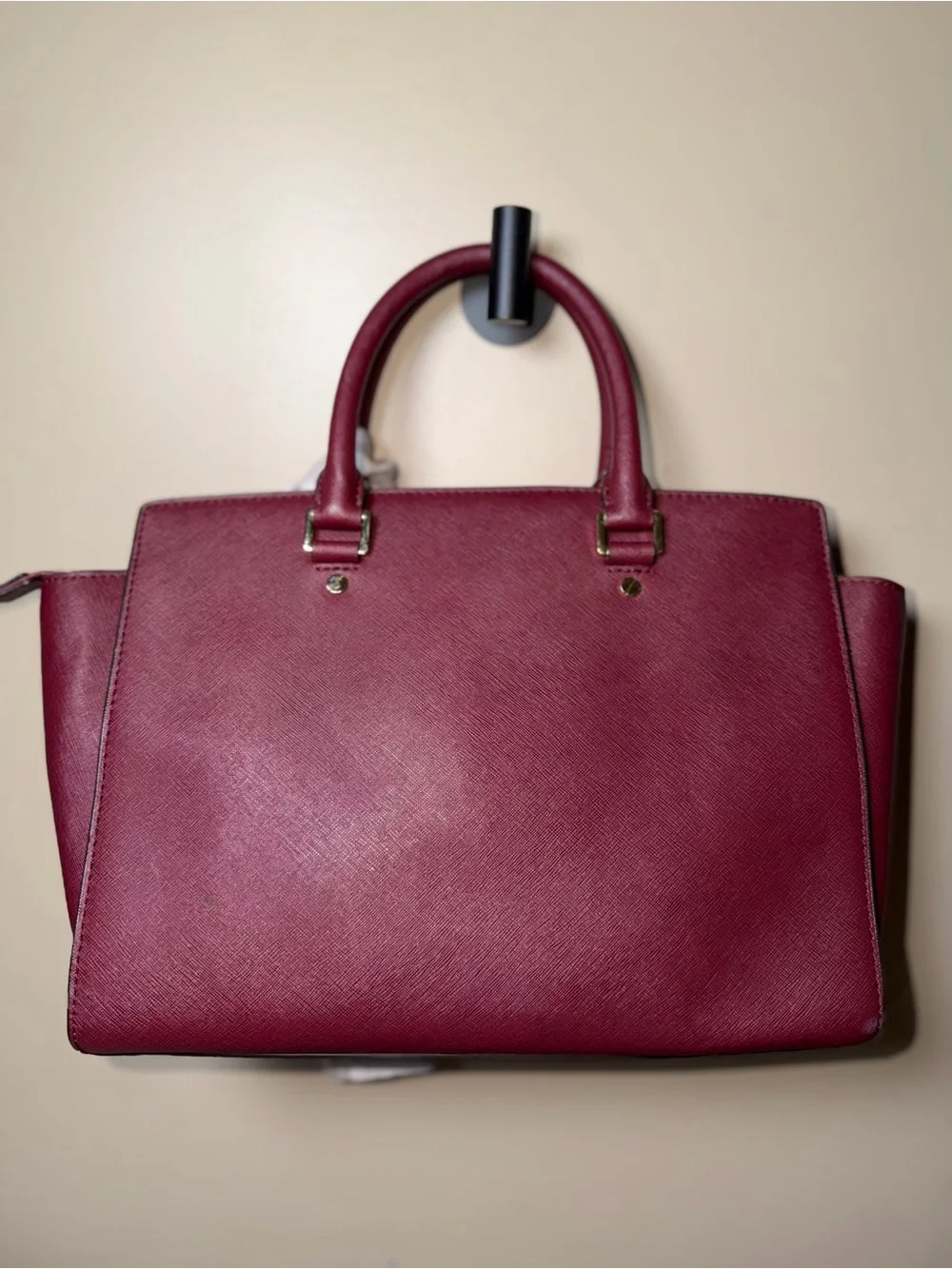 Michael Kors Wine Saffiano Leather Satchel with Scarf Accent